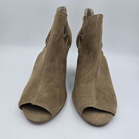 Lucky Brand Reevas Wedge Peep-Toe Ankle Booties, Tan Suede, Women's 10 - Picture 2 of 16